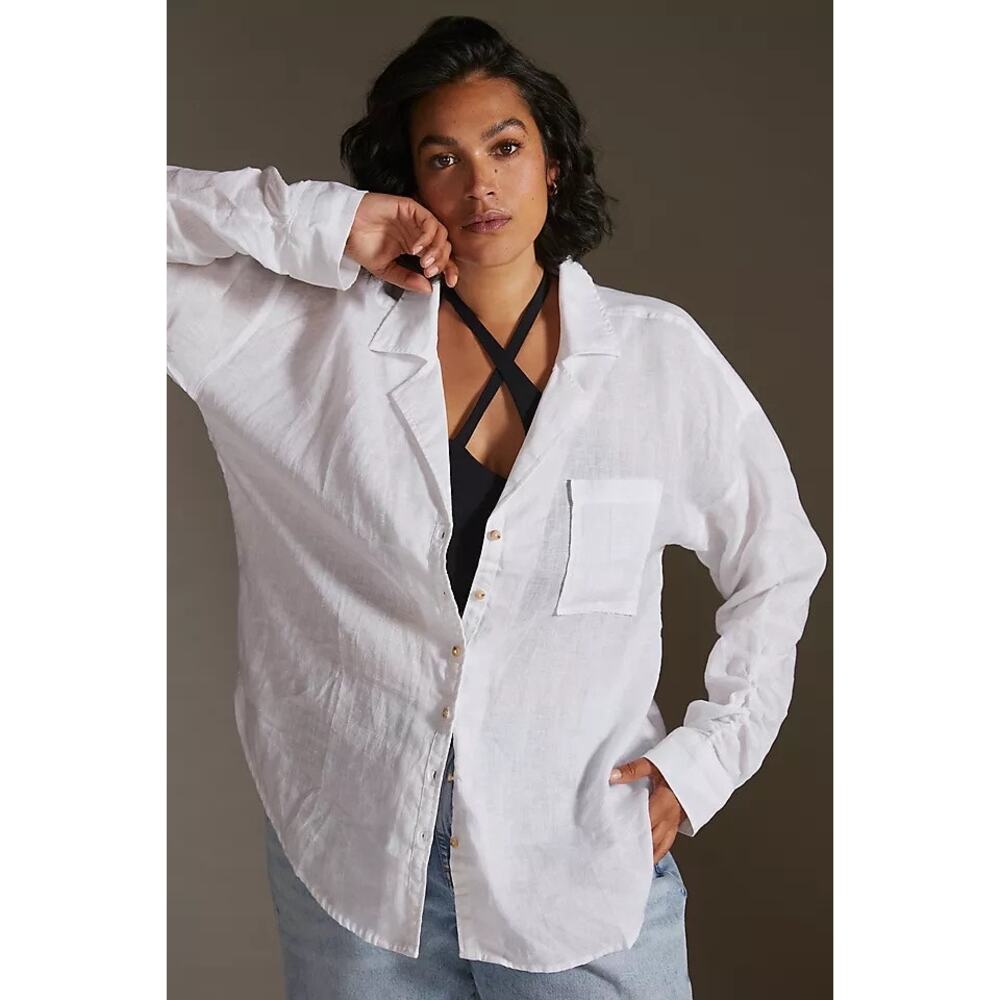 Maeve by Anthropologie White Linen Beach Coverup Slouchy Button Up XS
